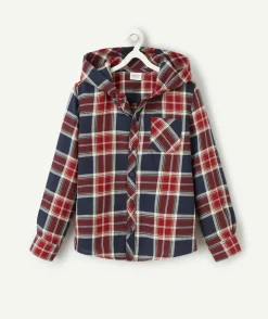 Chemise à capuche à carreaux garçon marine et bordeaux