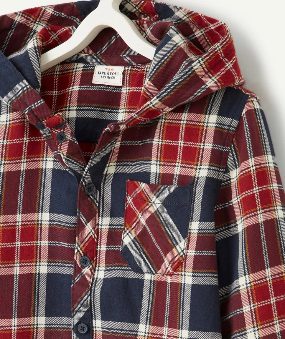Chemise à capuche à carreaux garçon marine et bordeaux