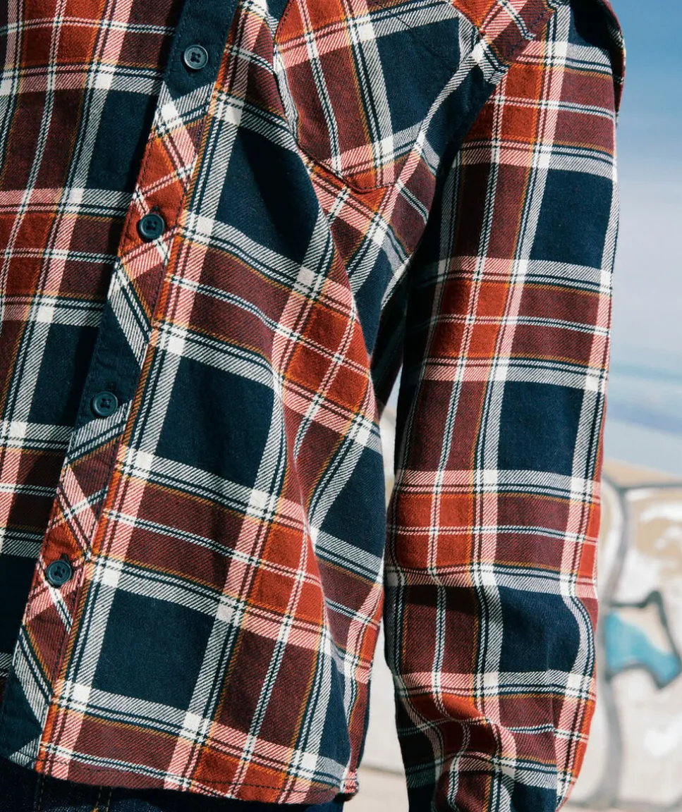 Chemise à capuche à carreaux garçon marine et bordeaux