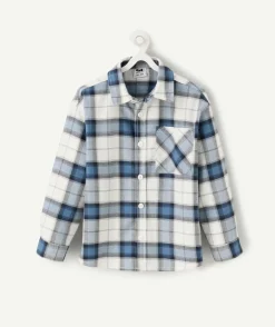 Chemise à carreaux bleue et blanche avec poche pour garçon