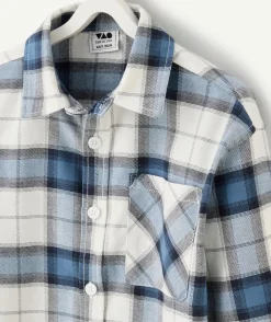 Chemise à carreaux bleue et blanche avec poche pour garçon