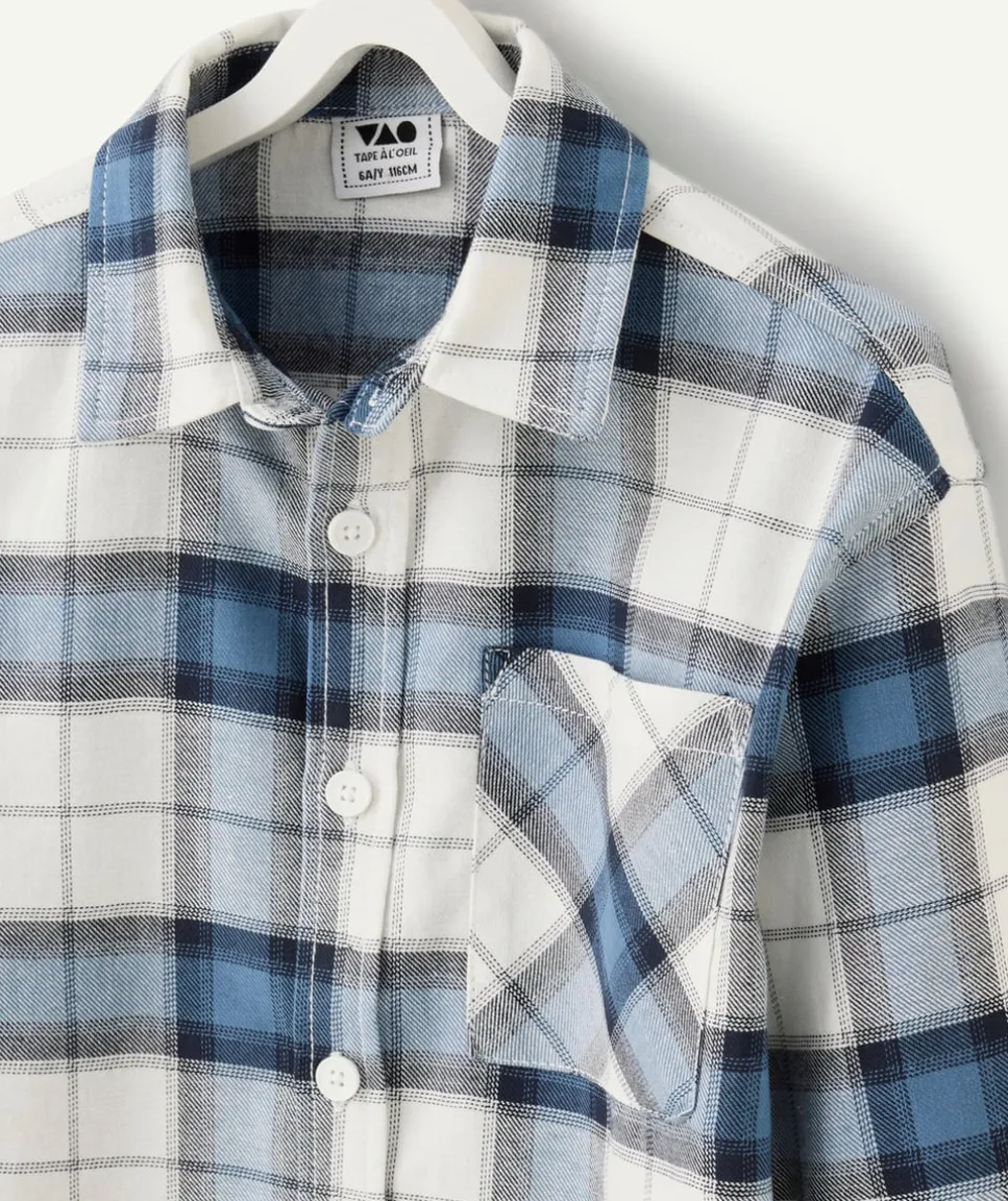 Chemise à carreaux bleue et blanche avec poche pour garçon