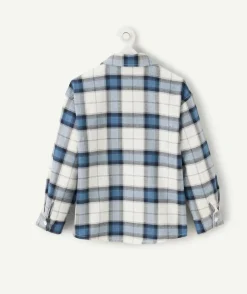 Chemise à carreaux bleue et blanche avec poche pour garçon