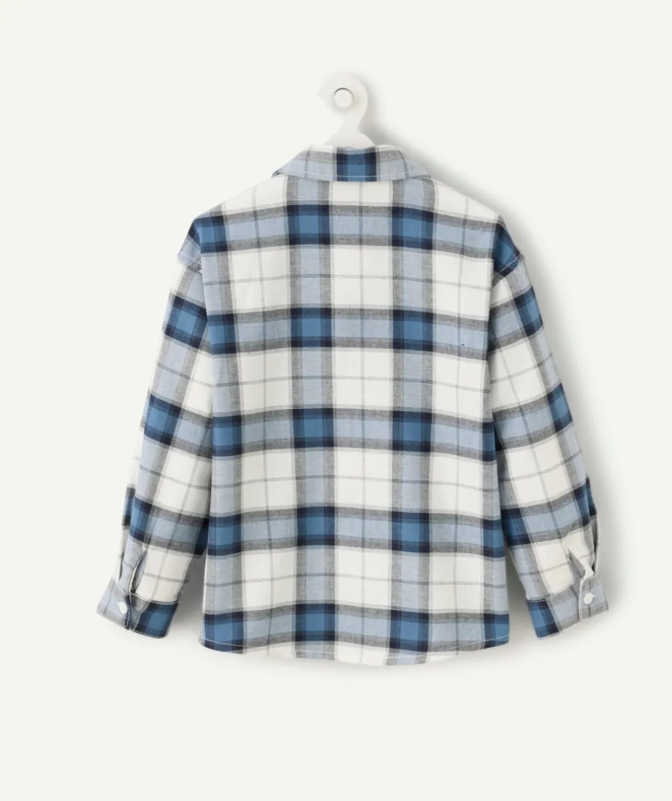 Chemise à carreaux bleue et blanche avec poche pour garçon