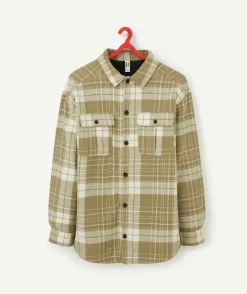 Chemise à carreaux garçon verte doublée en sherpa