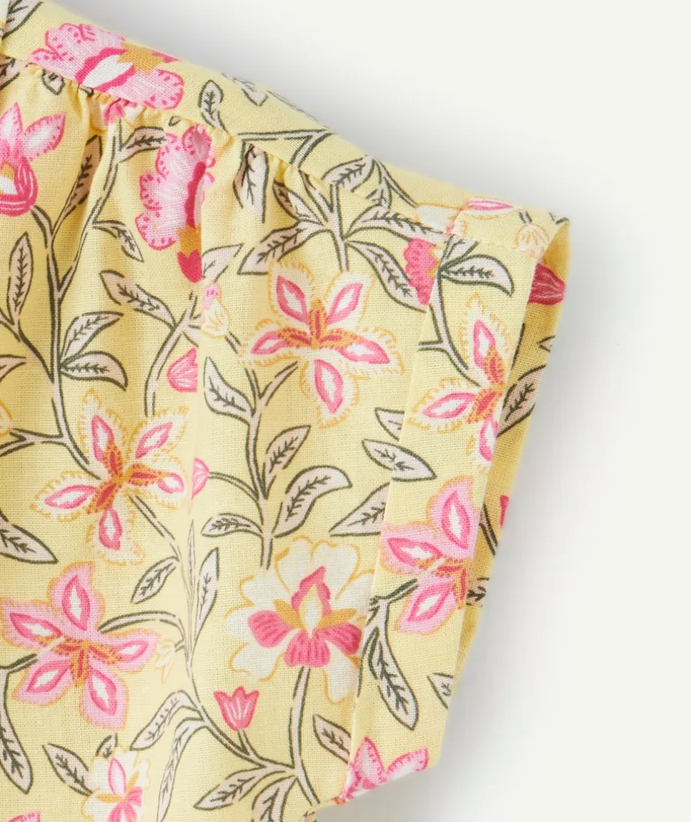 Chemise d'été manches courtes fille jaune avec imprimé à fleurs