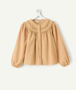 Chemise fille beige volants manches longues