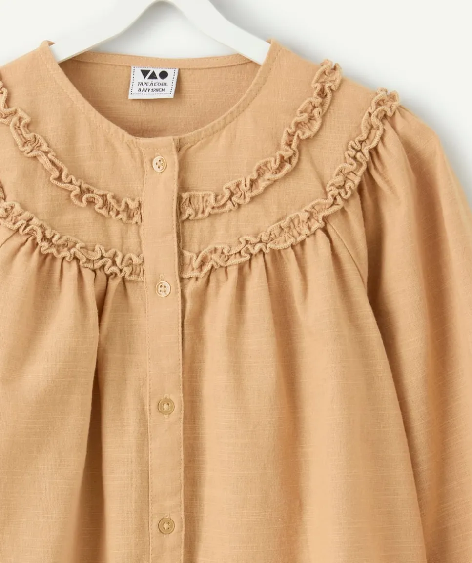 Chemise fille beige volants manches longues