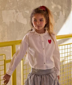 Chemise fille blanche col volant cœur