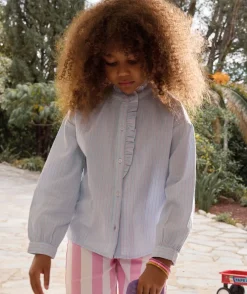 Chemise fille bleu à rayures