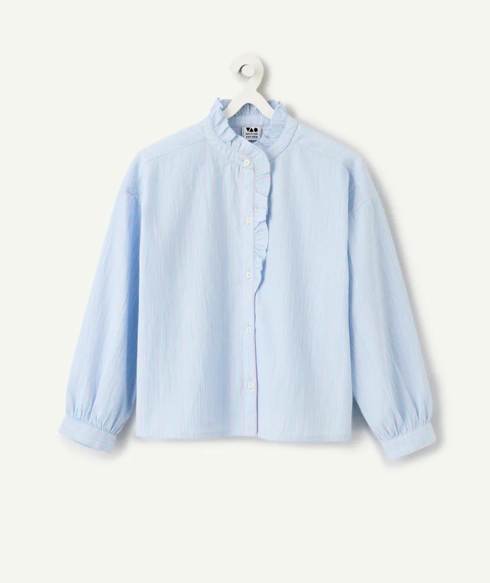 Chemise fille bleu à rayures