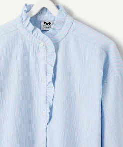 Chemise fille bleu à rayures