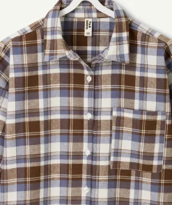 Chemise fille à carreaux marron et bleu