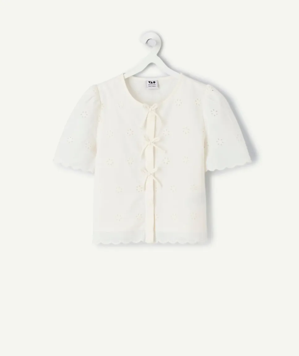 Chemise fille écru broderie anglaise