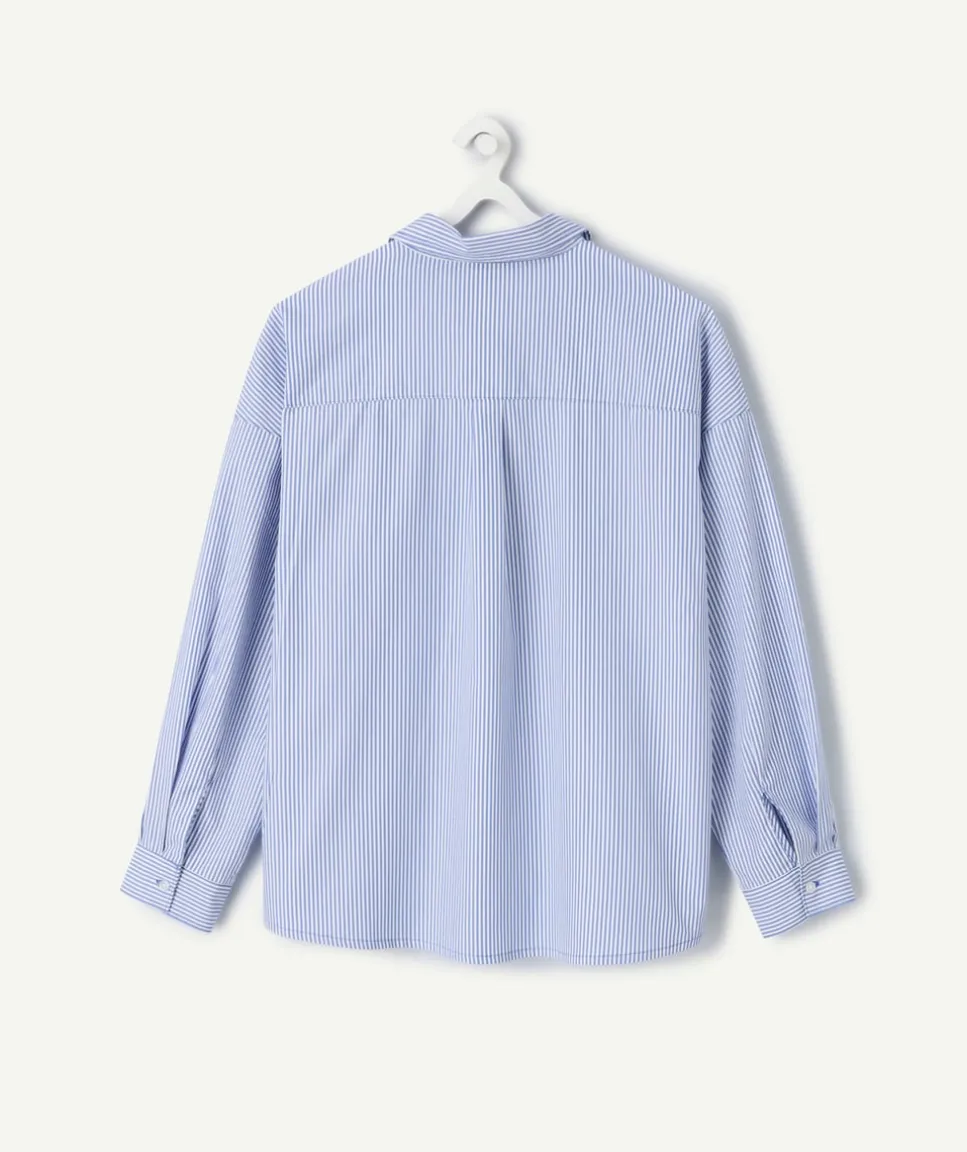 Chemise fille droite bleue rayée