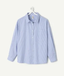 Chemise fille droite bleue rayée