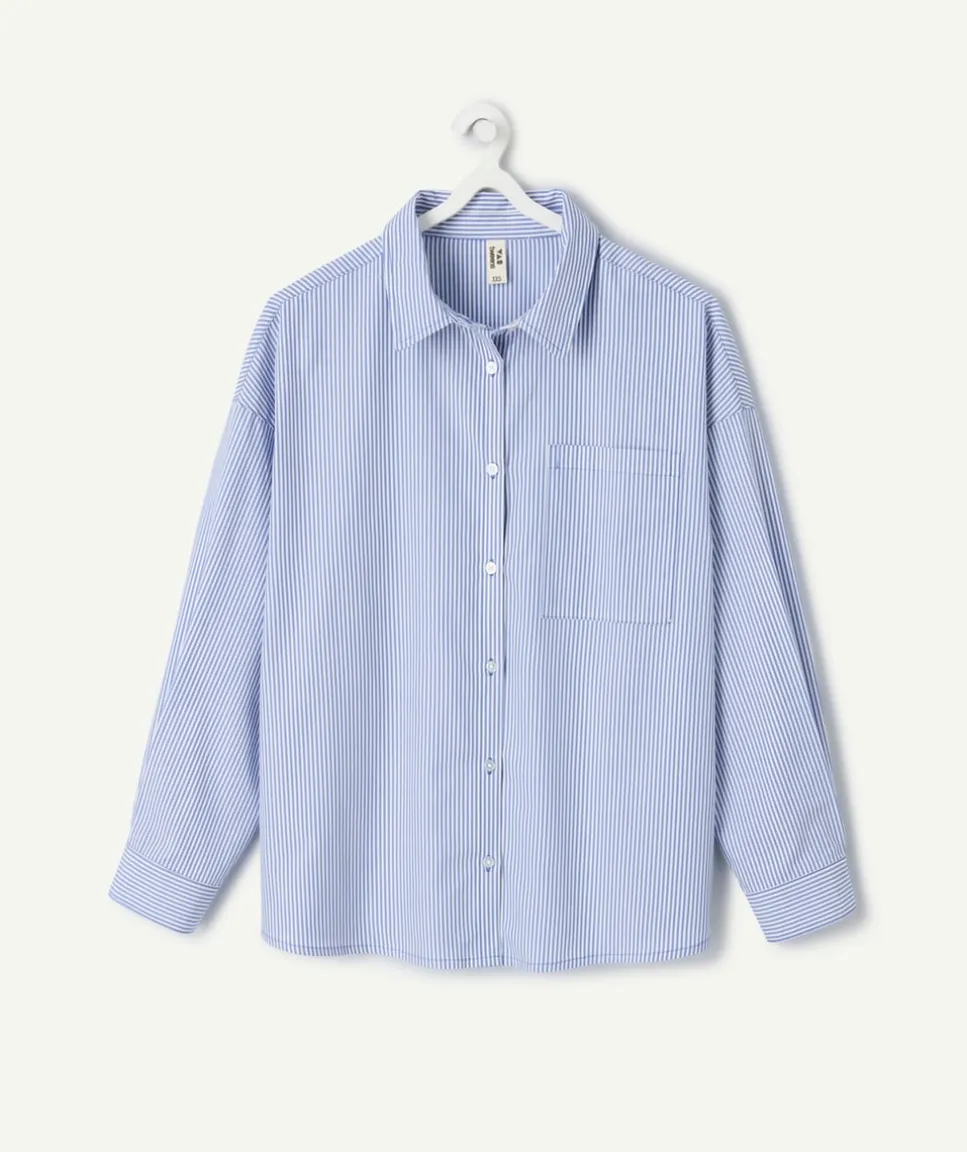 Chemise fille droite bleue rayée