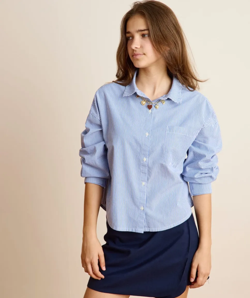 Chemise fille droite bleue rayée