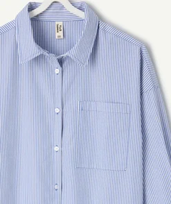 Chemise fille droite bleue rayée