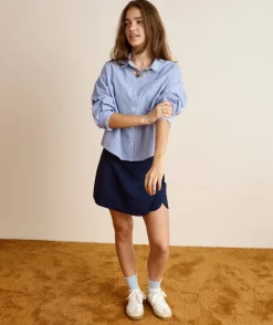 Chemise fille droite bleue rayée