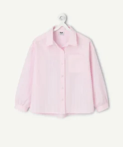 Chemise fille en coton rayée rose