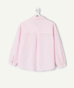 Chemise fille en coton rayée rose