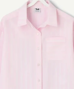 Chemise fille en coton rayée rose