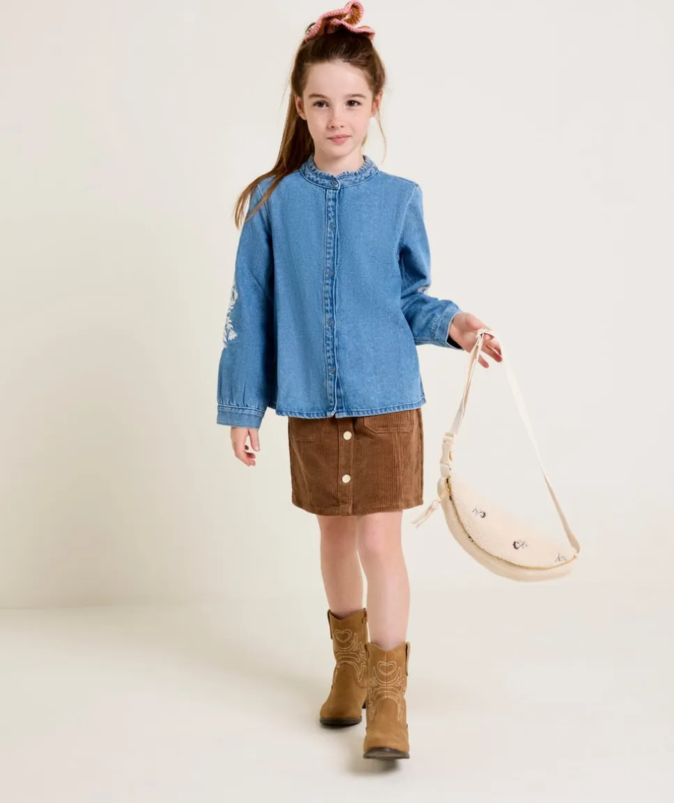Chemise fille en denim avec broderies