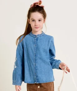 Chemise fille en denim avec broderies