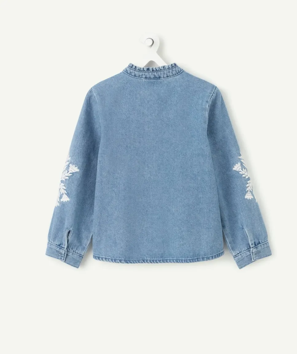 Chemise fille en denim avec broderies