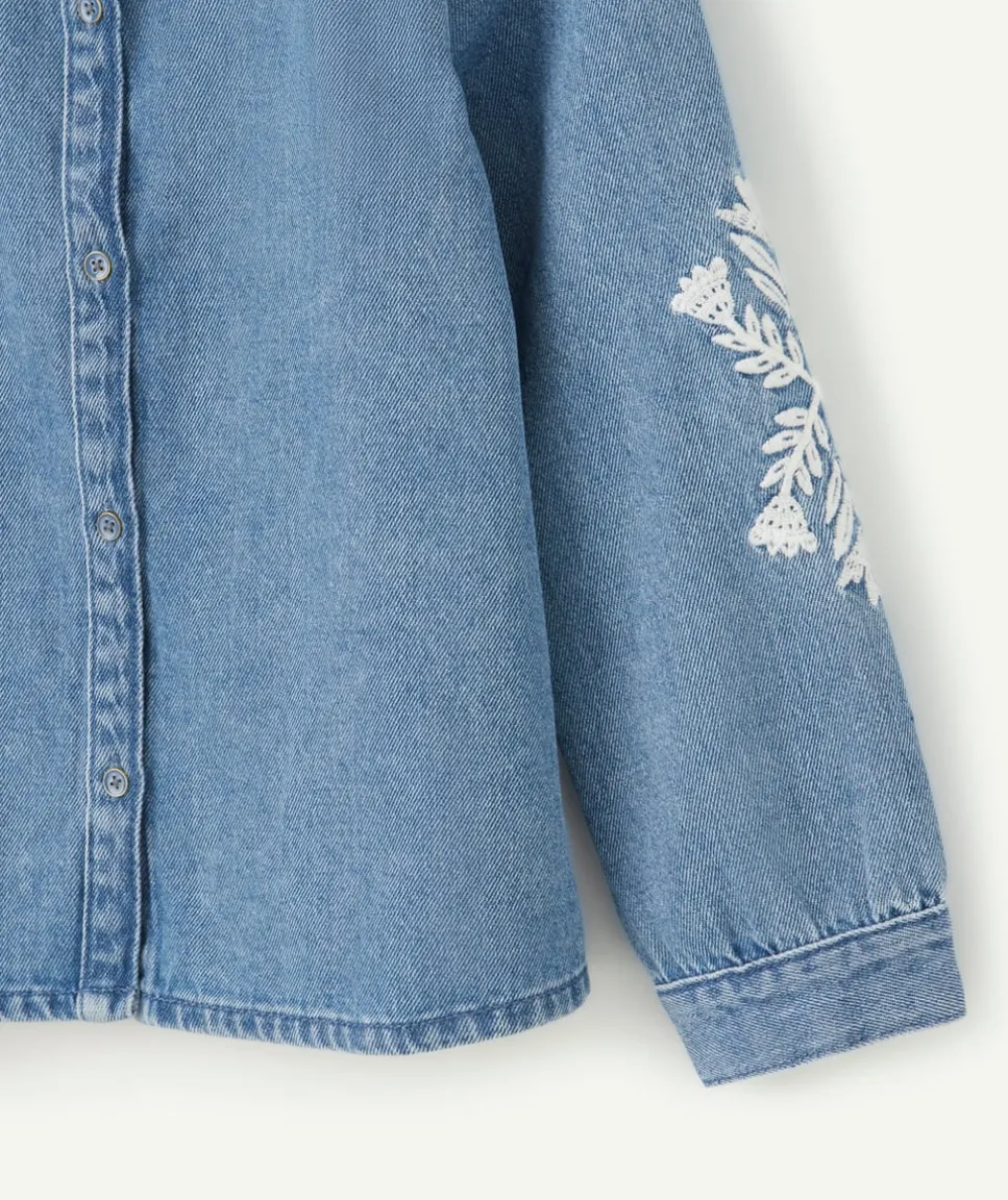 Chemise fille en denim avec broderies
