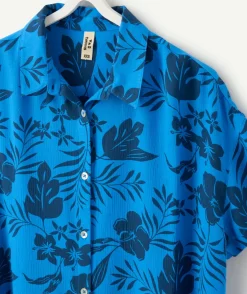 Chemise fille oversize bleue imprimée