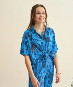 Chemise fille oversize bleue imprimée