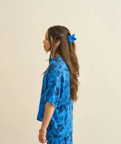 Chemise fille oversize bleue imprimée