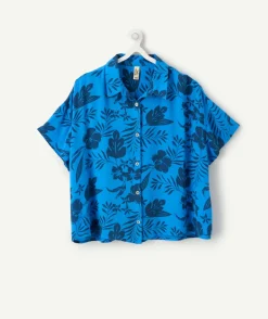 Chemise fille oversize bleue imprimée