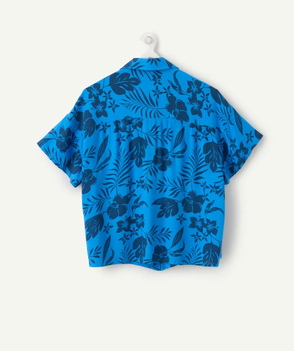 Chemise fille oversize bleue imprimée