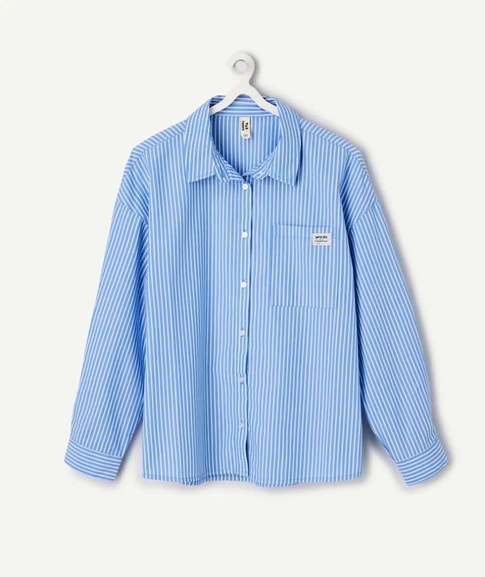 Chemise fille oversize rayée bleue