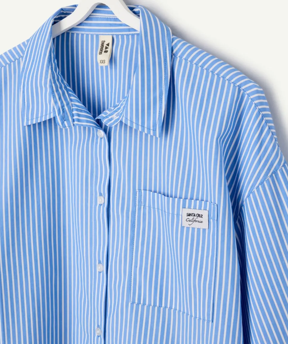Chemise fille oversize rayée bleue