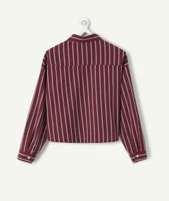 Chemise fille oversize rayée bordeaux