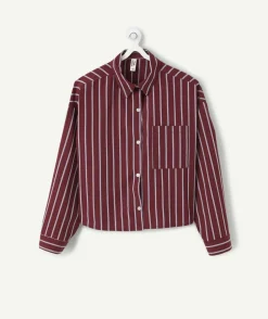 Chemise fille oversize rayée bordeaux