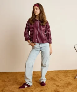 Chemise fille oversize rayée bordeaux