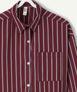 Chemise fille oversize rayée bordeaux