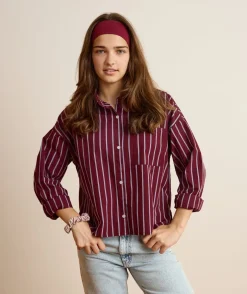 Chemise fille oversize rayée bordeaux