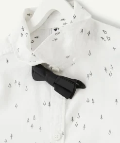 Chemise garçon blanche à pois avec nœud papillon