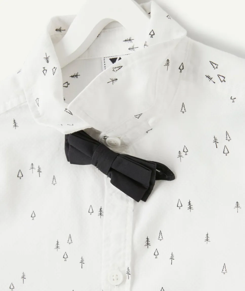Chemise garçon blanche à pois avec nœud papillon