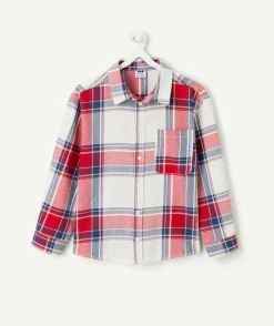Chemise garçon à carreaux rouge et bleu
