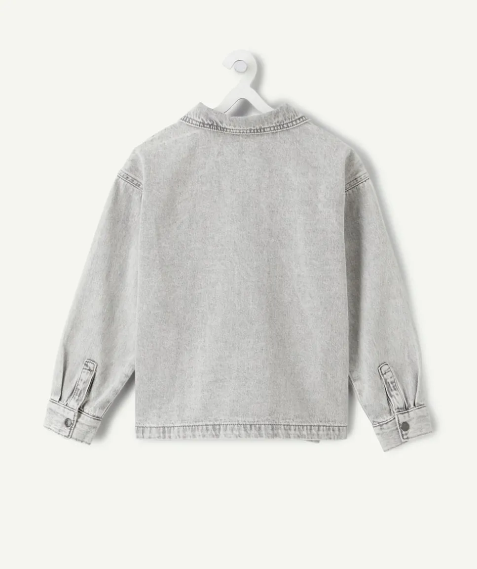 Chemise garçon denim gris zippée