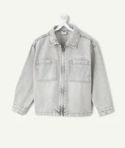Chemise garçon denim gris zippée
