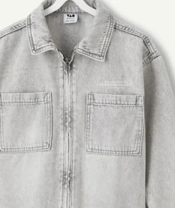 Chemise garçon denim gris zippée