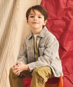 Chemise garçon denim gris zippée